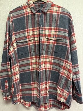 Old Navy Gray Red Cream Plaid Button-Down Shirt